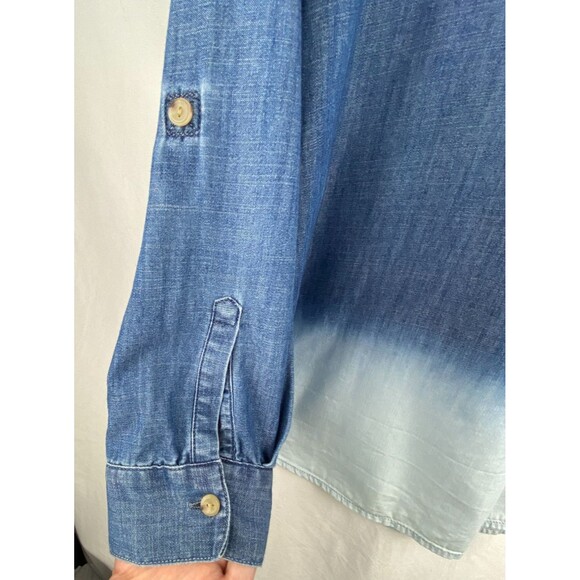 J.Jill Tunic Top Womens M Ombre Blue Chambray Dip Dyed Button‎ Front Denim - Picture 5 of 11